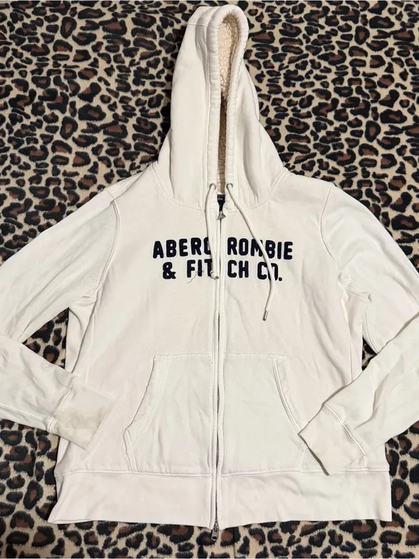 2000s vintage style Abercrombie & Fitch double zip up sherpa lined hoodie - Image 3