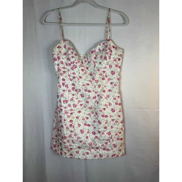 Zara Mini Dress Womens M White Pink Floral Rose Corset Bustier Strappy - Image 4