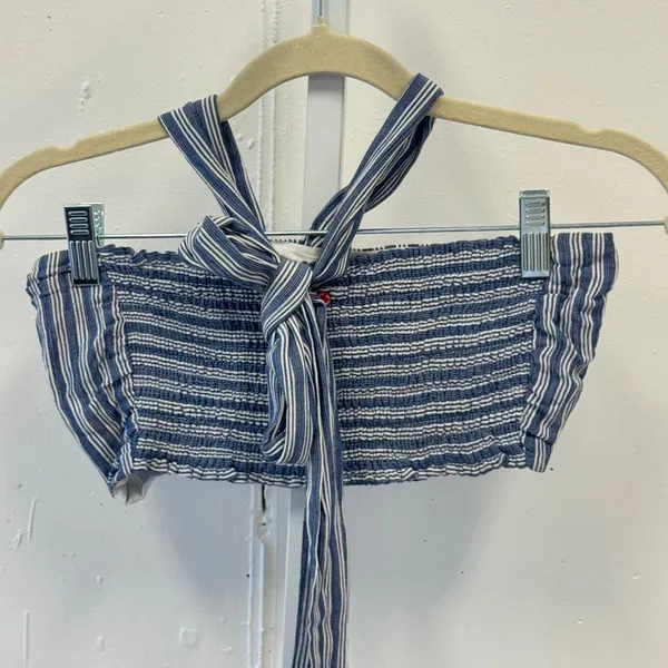 Red Carter Blue White Striped Smocked Halter Crop Top Size Small Summer - Image 2