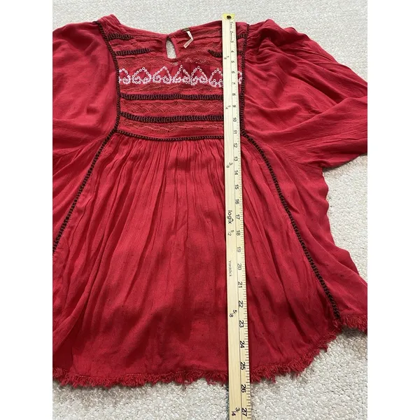 Free People Red Boho Embroidered Lace Peasant Top Women’s Size S/p - Image 12