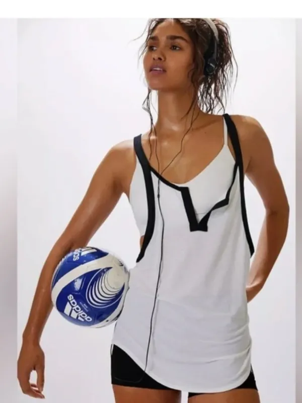 NWOT Free People Batter Up Tank Built In Bra Sweat Wicking White Black Medium - Image 3