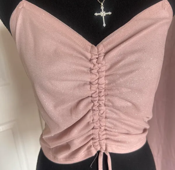 Pink ruched tie front cami top Size L - Image 2