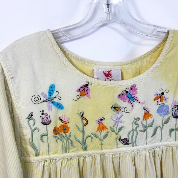 VTG Quacker Factory XL Nightgown‎ Yellow Embroidered Butterfly Cottagecore 411 - Image 5