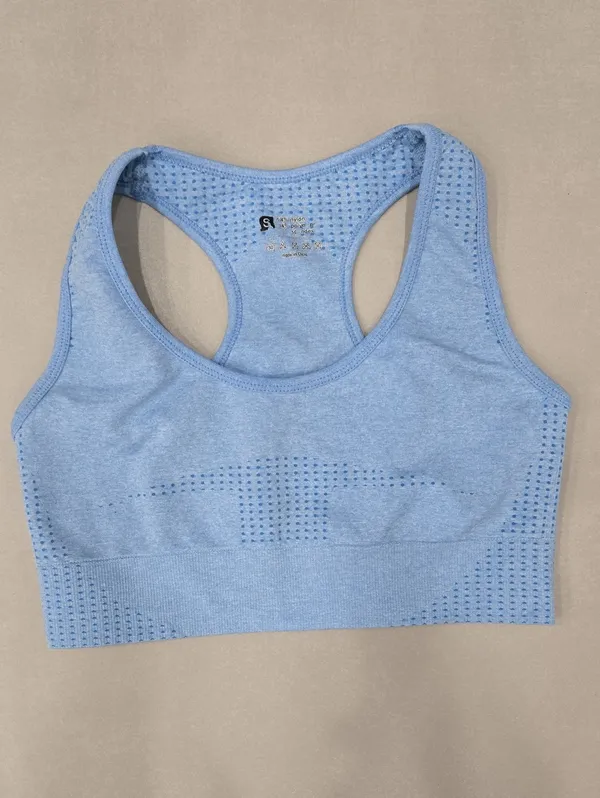 Gymshark Seamless Light Blue Sports Bra & High-Waist Shorts Set Size S - Image 4