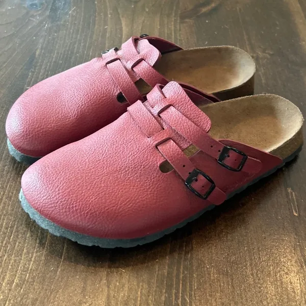 Birkenstock Camden Closed Toe Clogs W10 M8 Red Leather Double Strap Boho Comfort - Image 2