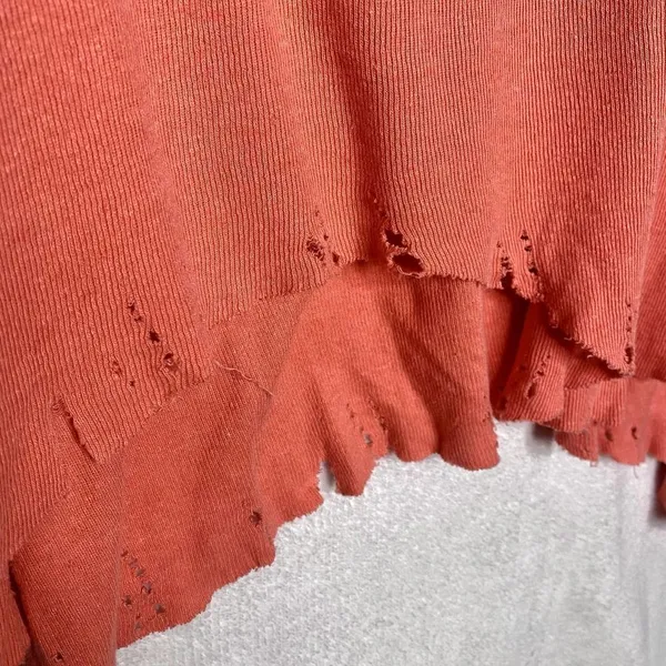 Free People We the Free Star Relaxed Distressed Henley Top Orange Linen Small - Image 7