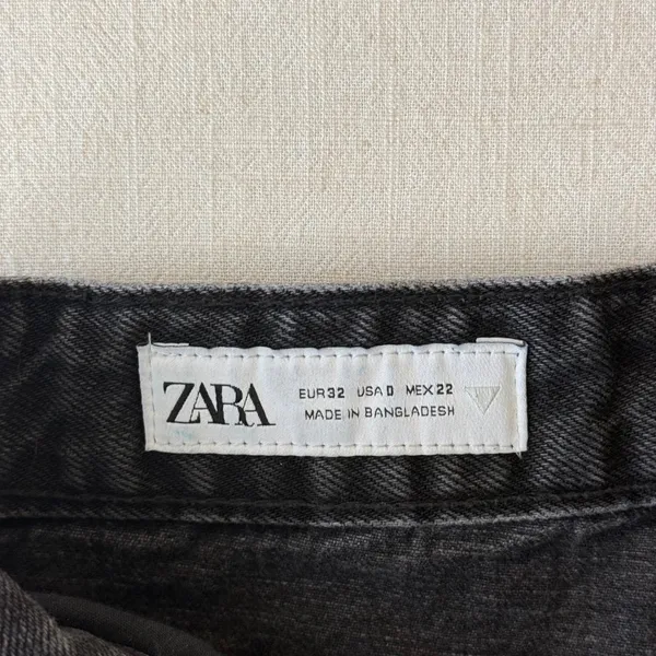 Zara TRF Size 0 Washed Black Barrel Leg Jeans Y2K Skater 100% Cotton - Image 6