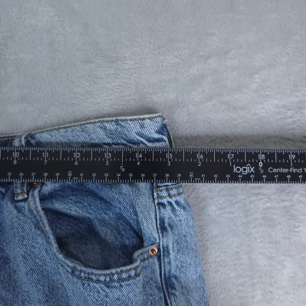 PacSun High‎ Rise Straight Jeans Women 30x27 Blue Button Fly Raw Hem 90s Mom - Image 11