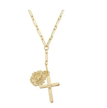 Gratitude & Grace 14k Gold Plated Virgin Mary Charm & Cross Pendant Necklace - Image 3