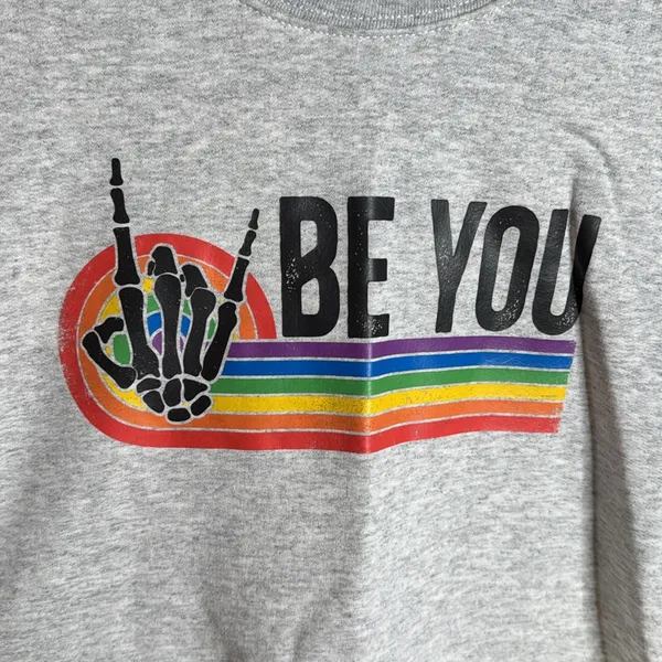 NWT ALLGOOD Artistry ‘Be You’ Skeleton Hand Rainbow Pride Sweatshirt Gray Sz Med - Image 6