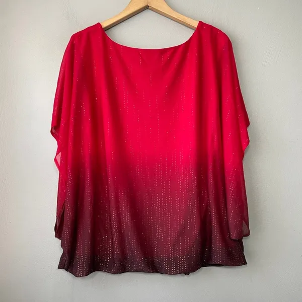 Cato Glitter Mesh Going Out Top Plus Size 1X Red Black Ombre Whimsigoth Party Blouse - Image 4