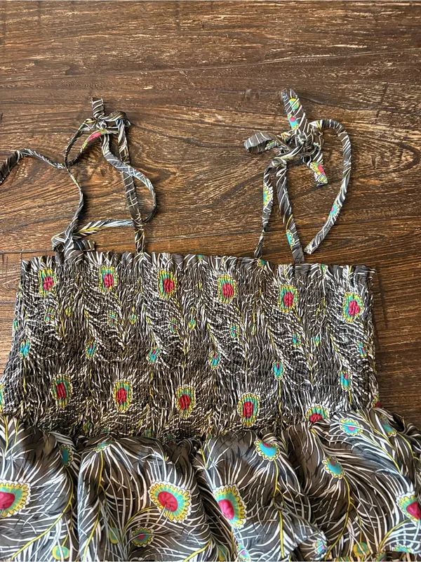 Liberty of London Target Sundress Womens Small Grey Peacock Tiered Ruffle EUC - Image 3