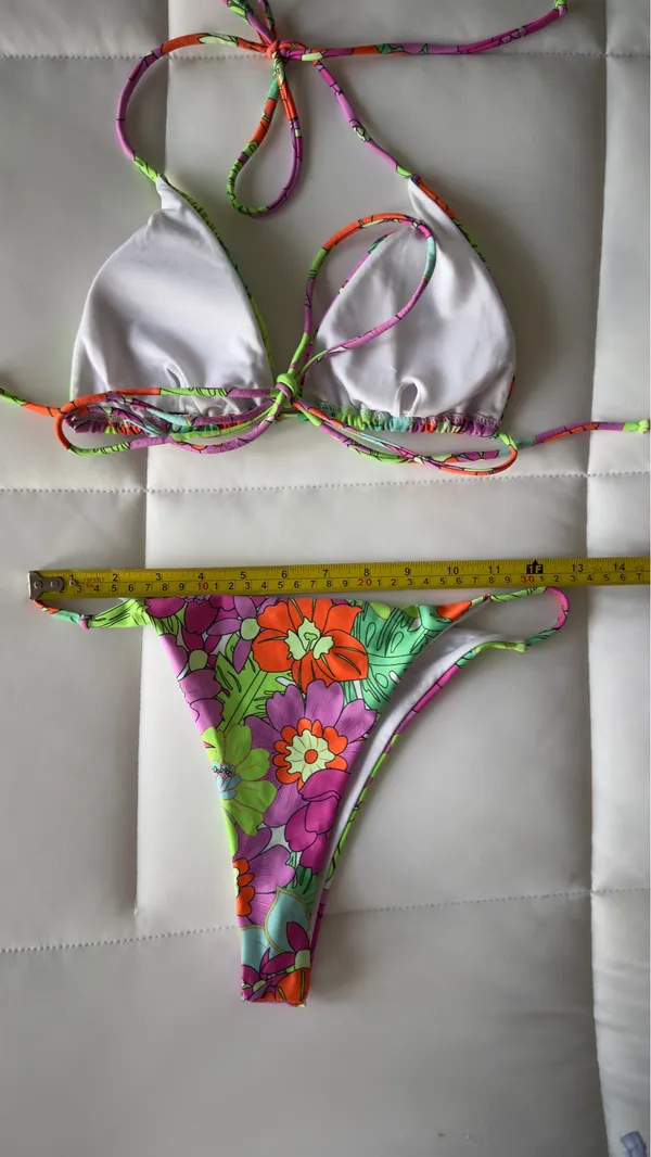 Colorful Tropical Floral String Bikini Set XS - Image 3