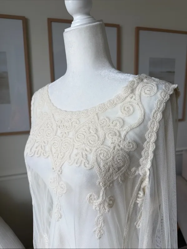 Rock & Roll Cowgirl Romantic Ivory Embroidered Lace Boho Tunic Western Top S - Image 5