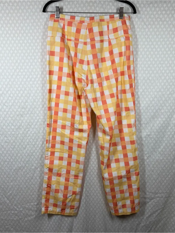 Free People Orange White She’s All That Plaid High Rise Pants - Image 5
