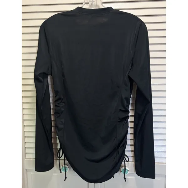 Athletic 1/4 Zip Activewear Top Tie Sides Size M‎ Black Thumb Holes - Image 6