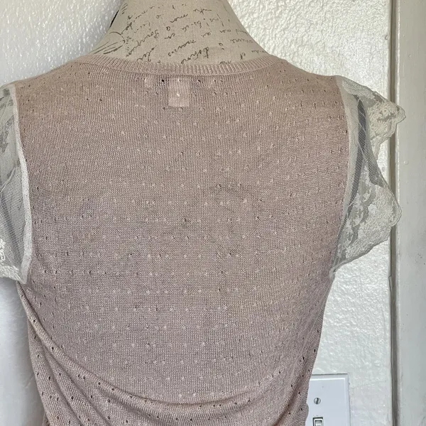 Banana Republic Women Knit Top Crochet Boho Neutral Lace Trim Surplice Wrap XS - Image 9