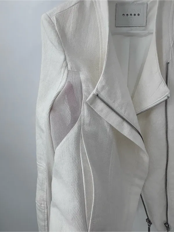 (E)   Blank NYC cream Asymmetrical Zip Moto Jacket - Image 10