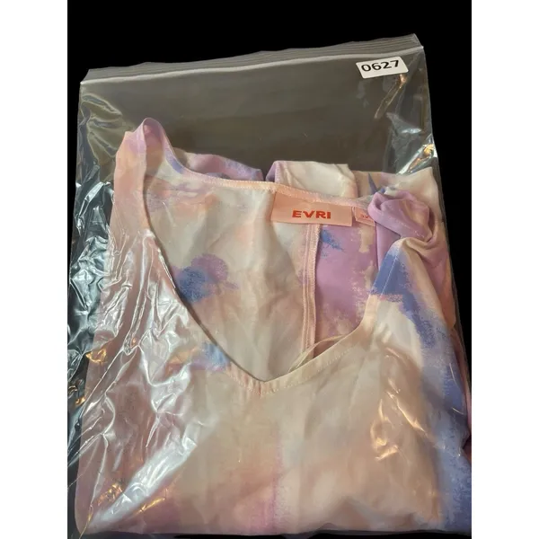 Evri Long Sleeve Semi Sheer Pink Blue Paint Look Tie Waist V-neck 3x Top NWT - Image 13