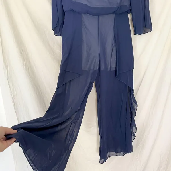 Source Unknown 2 Piece Navy Blue Chiffon Matching Pantsuit Set Size M - Image 2