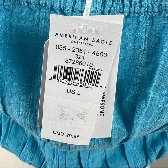 NWT American Eagle Blue Gauze Boho Cropped Smocked Top Size L - Image 4