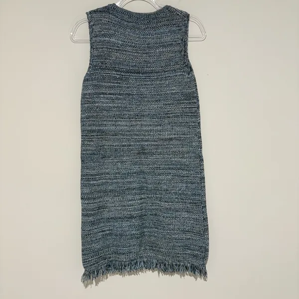 Anthropologie Holding‎ Horses Tweed Fringed Sweater Dress Sleeveless Blue XS - Image 3