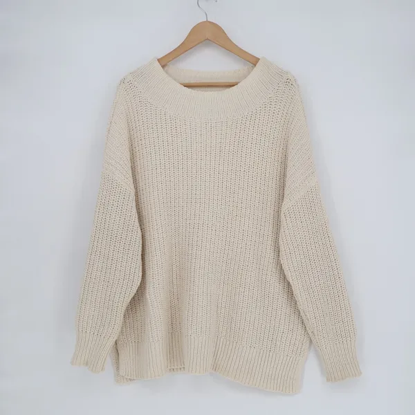 Aerie Oversized Sweater Womens Large Ivory Chunky Knit Mock Neck Pullover Cozy - Image 2