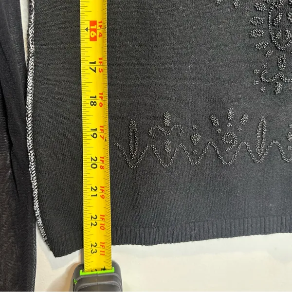 Unique Vintage VTG Ypsilon Donna Black Mesh Sheer Sleeve Top Gothic Ornate Y2K Romantic Goth L - Image 7