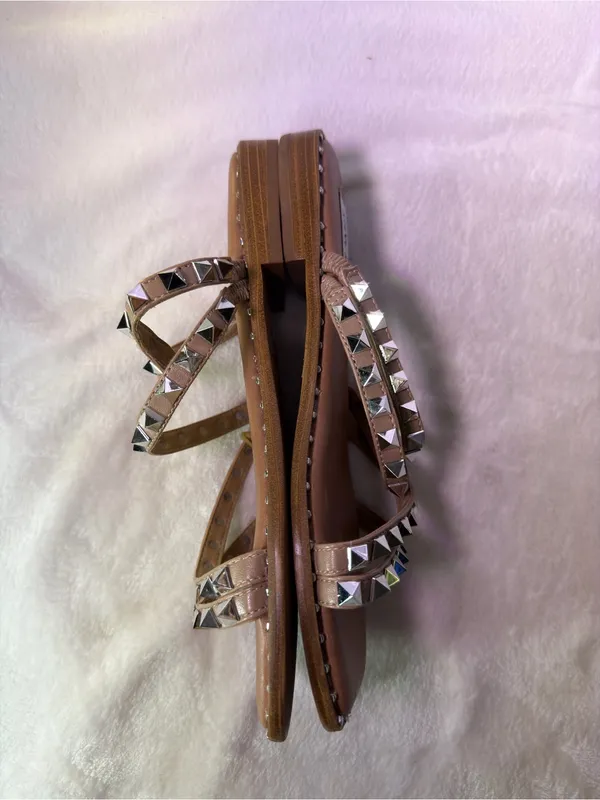 Steve Madden Nude Studded Triple-Strap Slide Sandals - Image 6