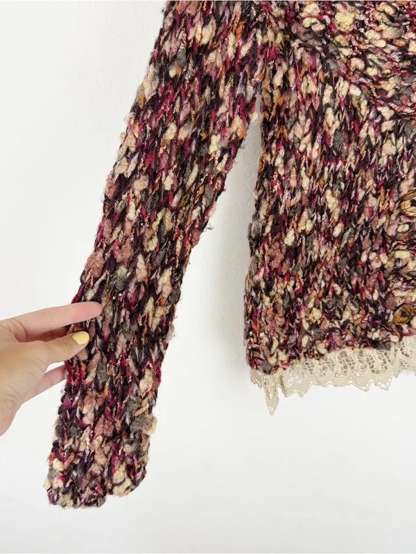 HWR Anthropologie Sweater Multicolor Wool Blend Chunky Knit Cardigan - Image 3