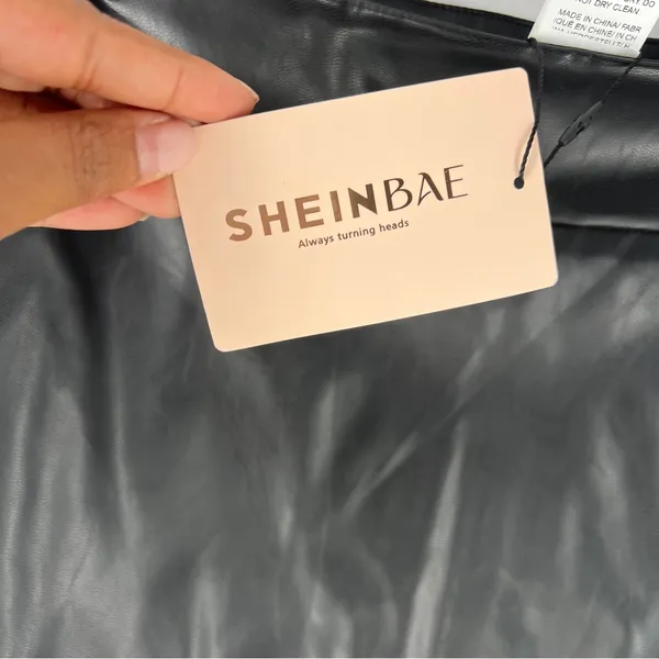 Shein Elegant Black Faux Leather High‎ Rise Front Skit Women's Midi Pencil Skirt - Image 6
