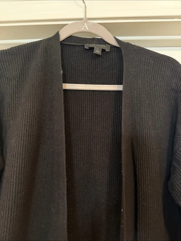 Ann Taylor Black Open-Front Ribbed Cardigan - Image 4