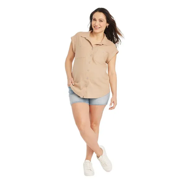 NWT Isabel Maternity By Ingrid & Isabel Button-Up Maternity Shirt Taupe Brown XS - Image 3
