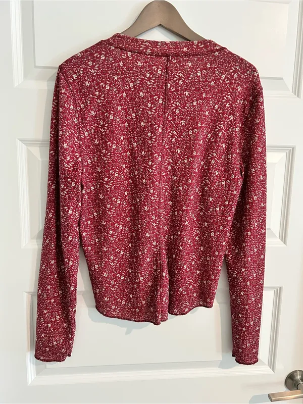 Natural Life Floral Henley Top Red Size XL - Image 9