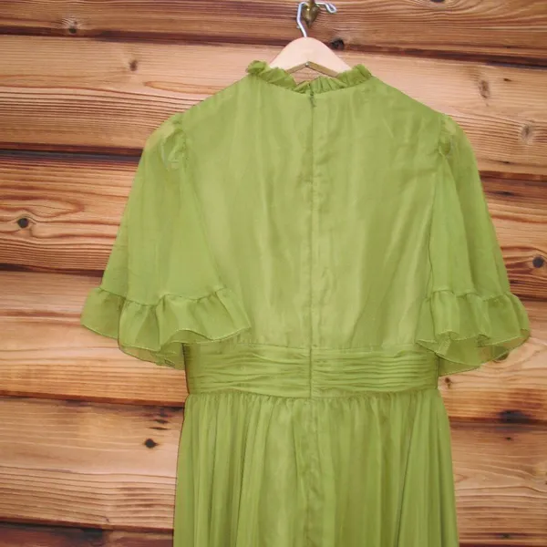 MAC DUGGAL Green Size 10 Ruffled Mock Neck Flutter Sleeve High Low Hem Gown Fla - Image 9