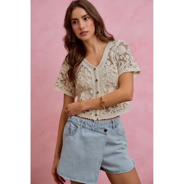 SO‎ ME Washed Denim Wrap Skorts - Large - Image 8