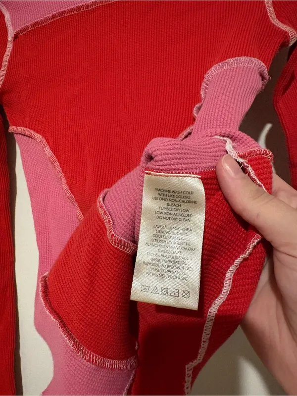 Urban Outfitters Emme Thermal‎ Seamed Blouse Top Knit Long Sleeve pink red Small - Image 5
