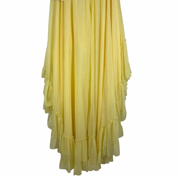 Mac Duggal Strapless Chiffon Hi Low Evening Gown Lemon Yellow Size 14 - Image 11