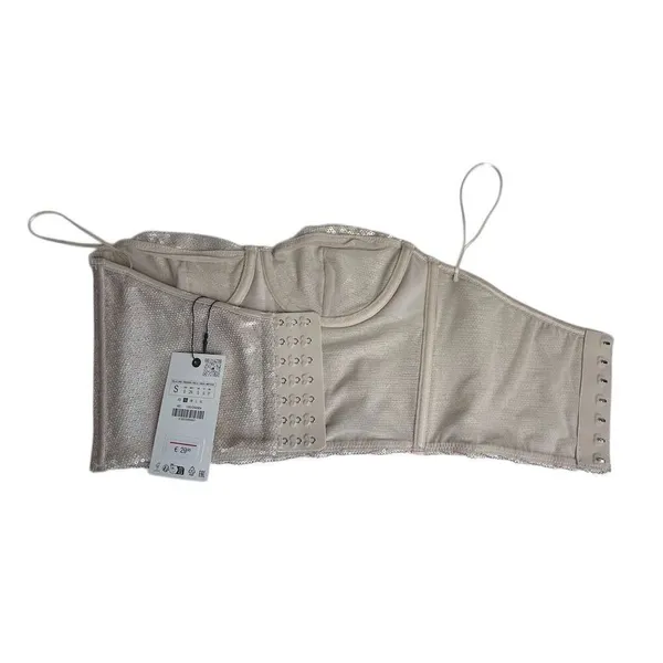 Zara Women's Gold Sequin Corset Crop Top Blouse‎ Size S Party Wear - Image 2