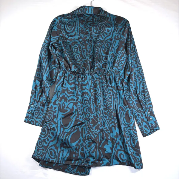Venti6 LA Teal Abstract Swirl Ruched Mini Dress Long Sleeve Made in Italy S‎ - Image 10