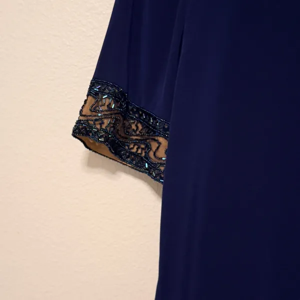 Bob Mackie Cocktail Dress Sz 6 Navy Blue Beaded Sequin‎ Sheath Vintage Glam - Image 4
