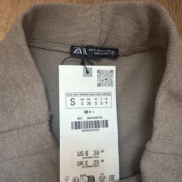 Zara Women Taupe Brown Knit Wide Leg Pull On Pants Small NWT - Image 2
