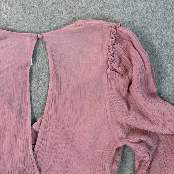 Free People Women's XS Pink Ruched Deep V-Neck Daia Top Peplum Long Sleeve - Image 13