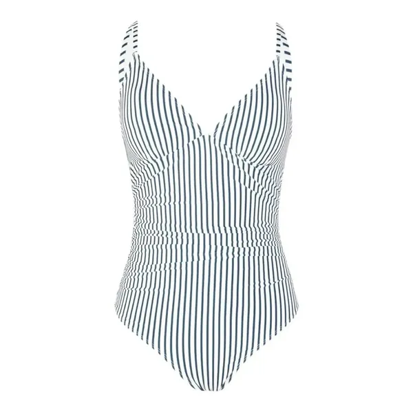 NWT Cupshe Blue Striped Print‎ Tummy Control One Piece Swimsuit - Size Medium - Image 4