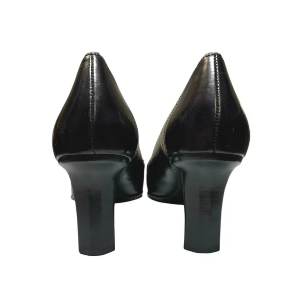 AK Anne Klein Women's Black Leather Slip On Square Toe Blook Heels Size 9M - Image 3
