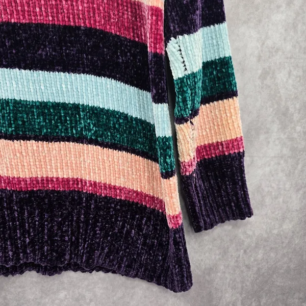 Electric Cozy Whimsy Westbound Multi Color Block‎ Stripe Pullover Sweater Medium - Image 7
