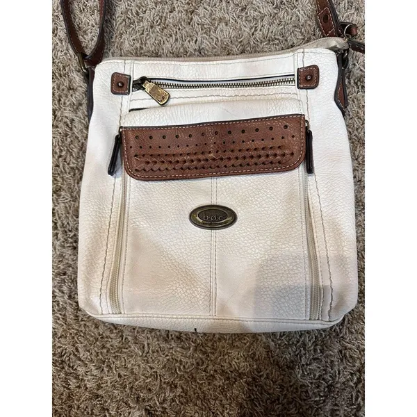 BOC Born Concept Crossbody Handbag Cream Brown Zip Top‎ Organizer Purse Bag - Image 2