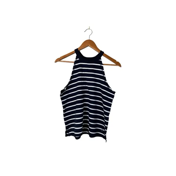 Aerie Womens Halter Neck French Terry Tank Top XS Blue/White Stripe Pullover - Image 8