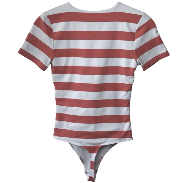 Aritzia Babaton White Pink Striped Short Sleeve Bodysuit‎ Feminine Festival Feminine XS - Image 6