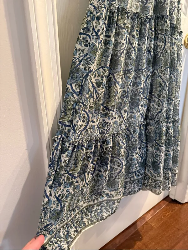 Max Studio Blue Floral V-Neck Smocked Maxi Dress - Image 7